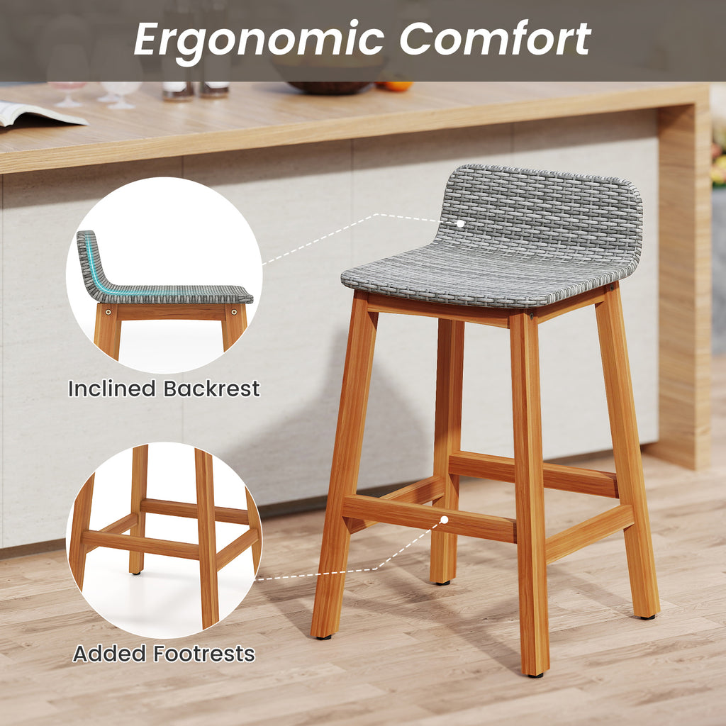 Acacia Wood Bar Stools Set of 2 with Backrests & Footrests – Gray
