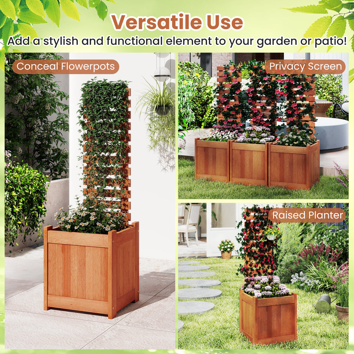 Outdoor Wooden Raised Garden Bed with Trellis