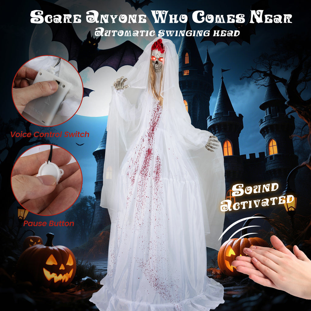 Halloween Animatronic Standing Bride 7.2 FT Haunted House Decoration - Bride Variation