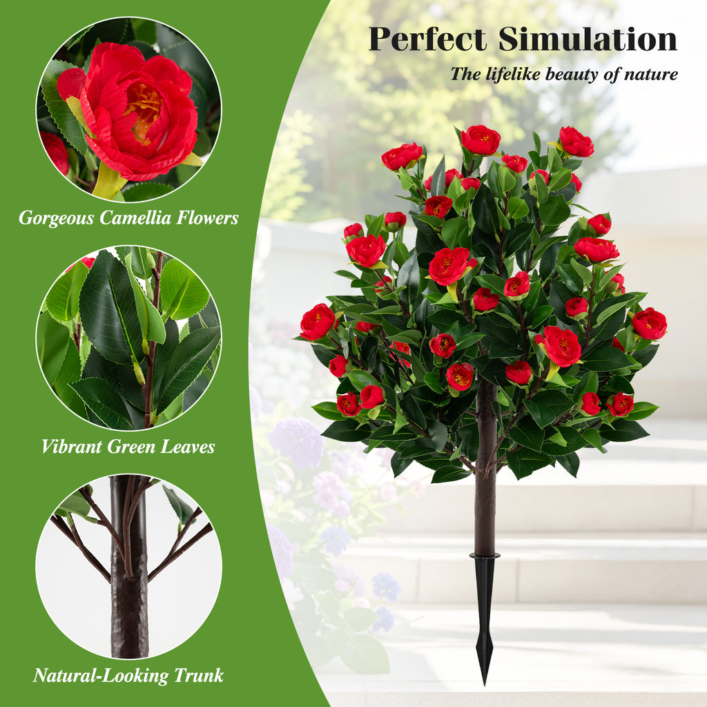 Artificial Camellia Tree Set - 31 Inches Green Faux Flower Trees - 2 Pack
