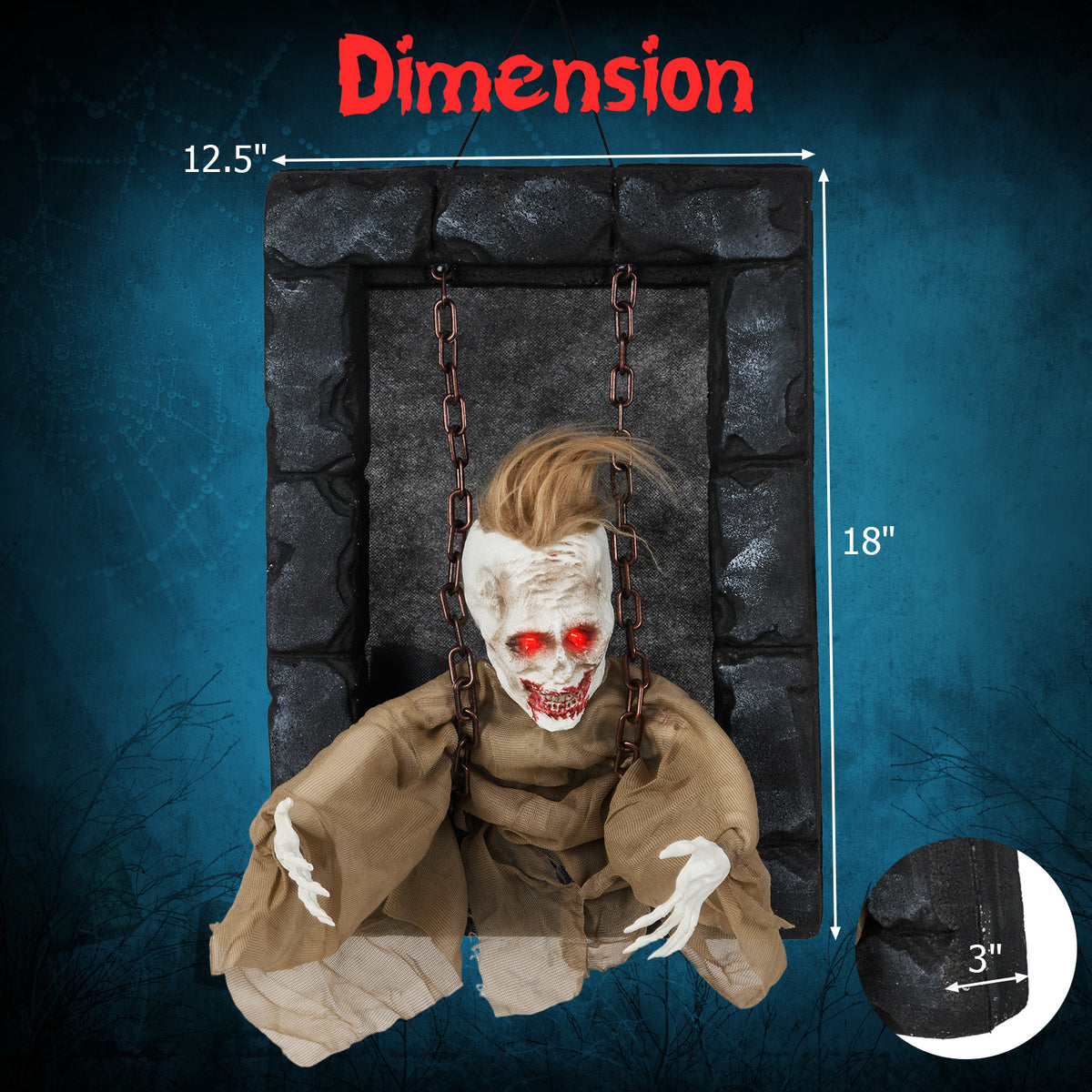 Halloween Hanging Animated Zombie Prisoner Decoration Sound Activated - Variation A