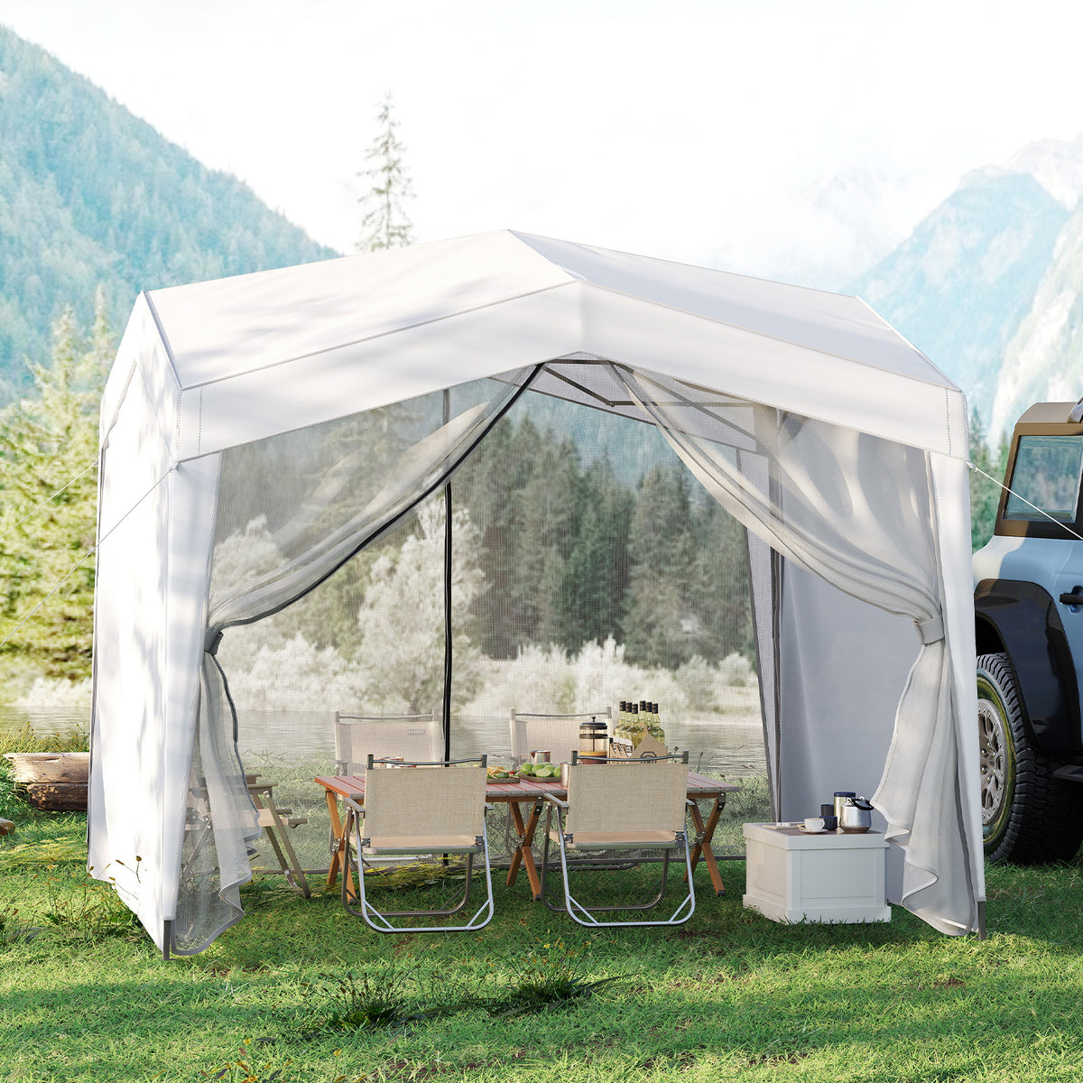Pop up Canopy Tent wiht 4 Sidewalls Mesh Netting Wheeled Bag