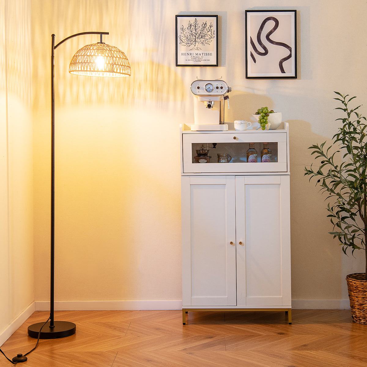 Black Arc Floor Lamp 63 Inches Tall with Hanging Lampshade - Modern Pole Light