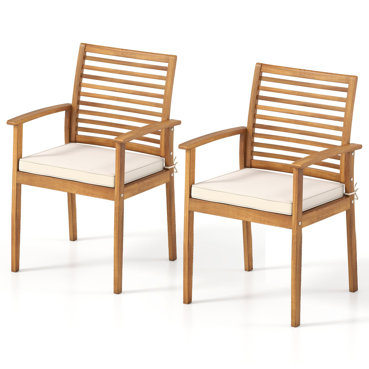 Outdoor Dining Chairs Set of 2 with Padded Cushion - Beige
