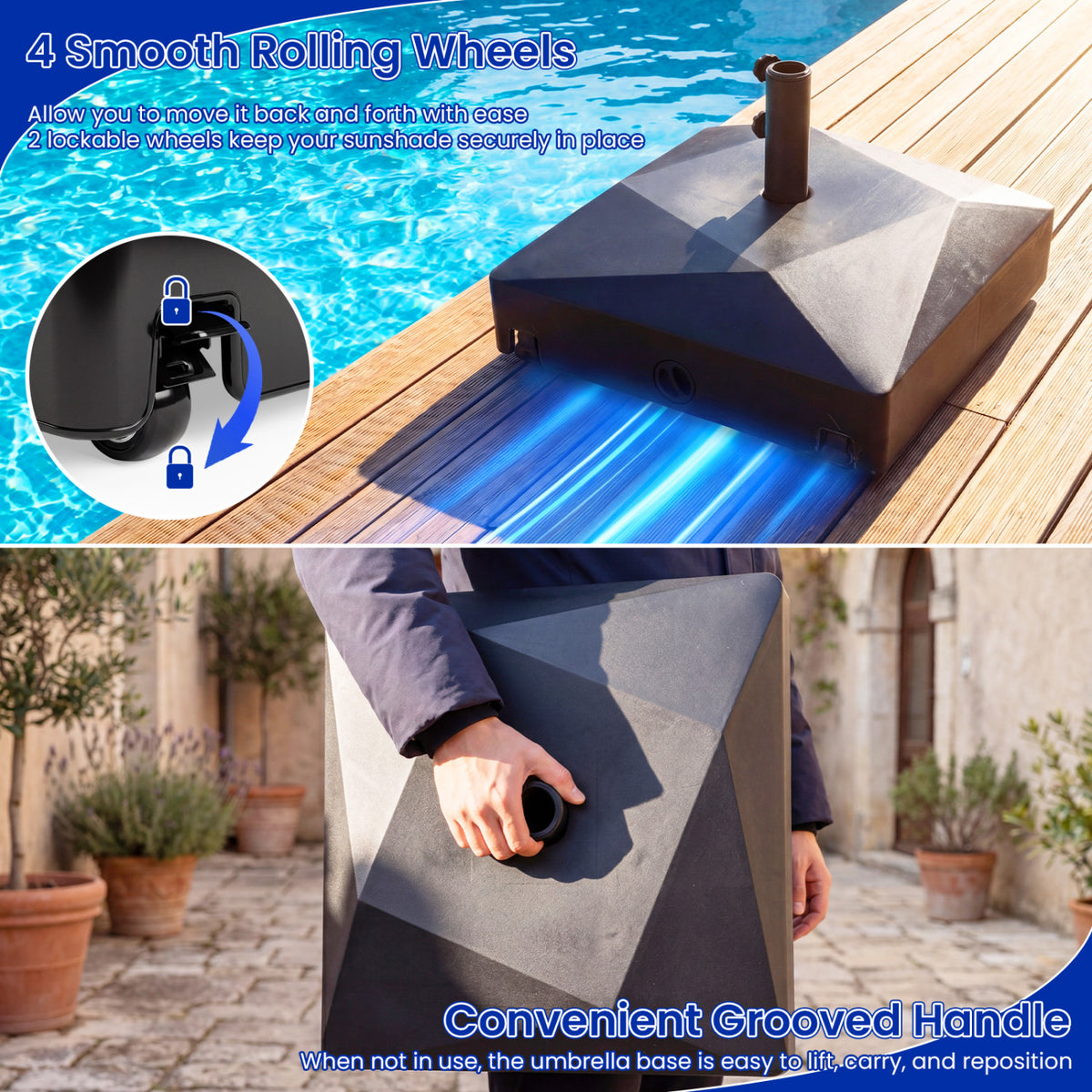 154lbs Mobile Fillable Patio Umbrella Base with 4 Wheels