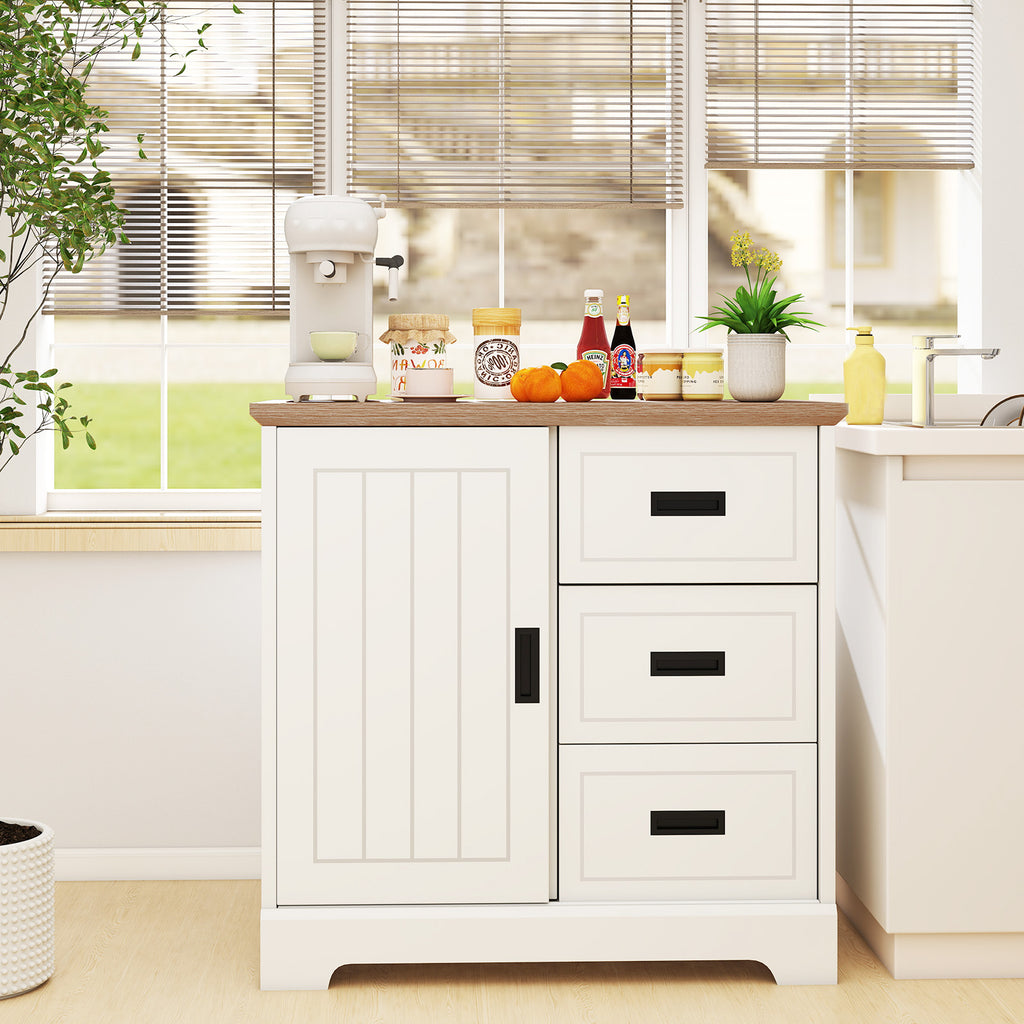 Farmhouse Sideboard Buffet Cabinet with Sliding Doors - White