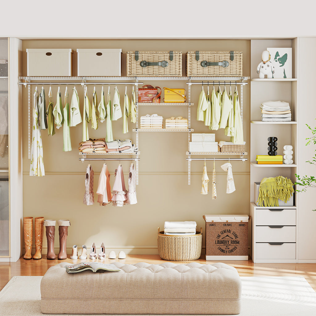 4-8 Feet Closet Organizers and Storage System with Hanging Rod for