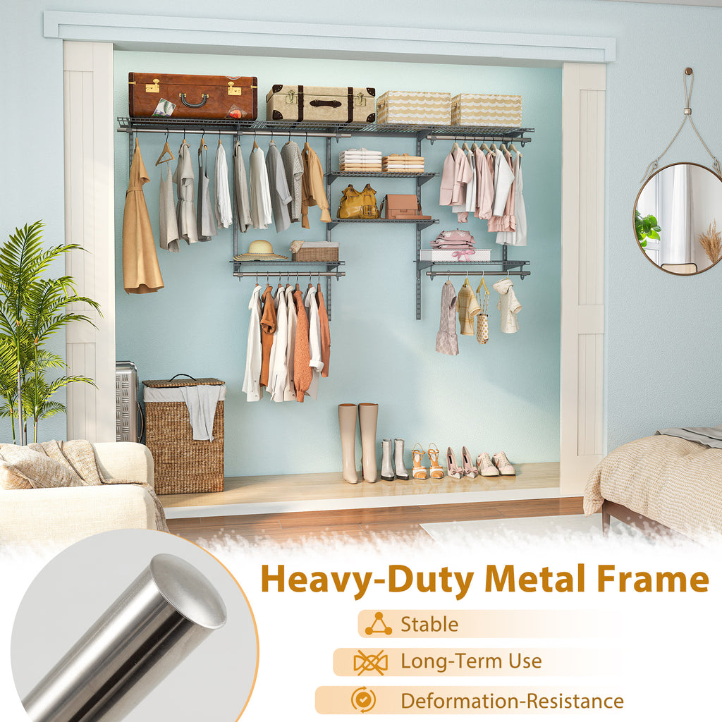 4-8 Feet Closet Organizers and Storage System with Hanging Rod for