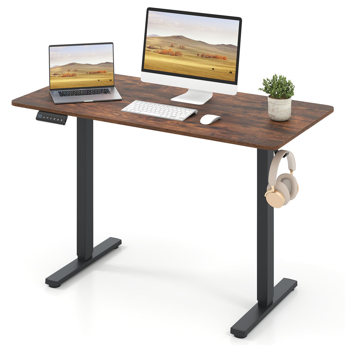48 x 24 Electric Standing Desk with Memory Settings - Rustic Brown