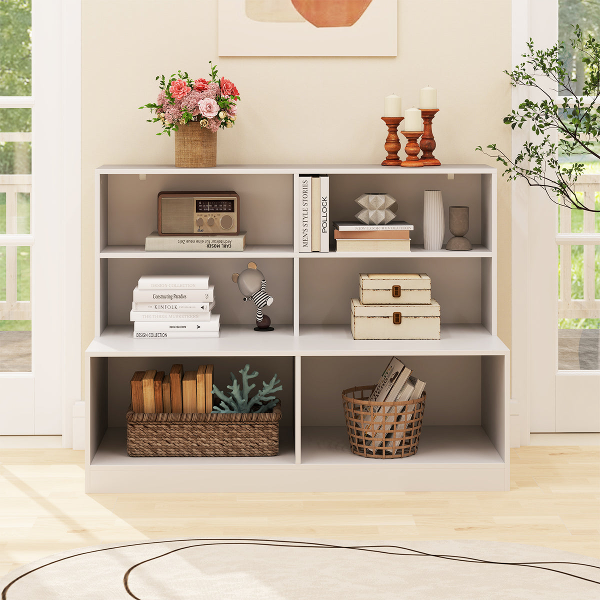 Entryway Shoe Cabinet with Bench Seat & Anti-Tipping Kits - White