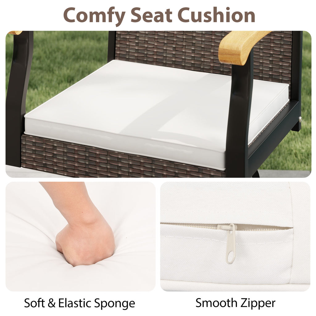 Outdoor 360° Swivel Bar Stool with Cushion, Acacia Wood Armrests - Style 2
