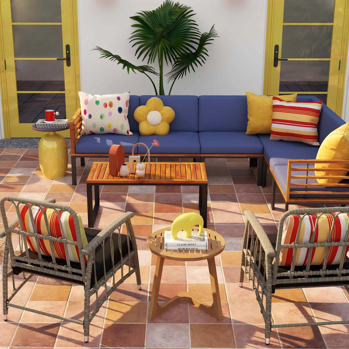 Patio Bistro Set with Cushions and Glass Table, White