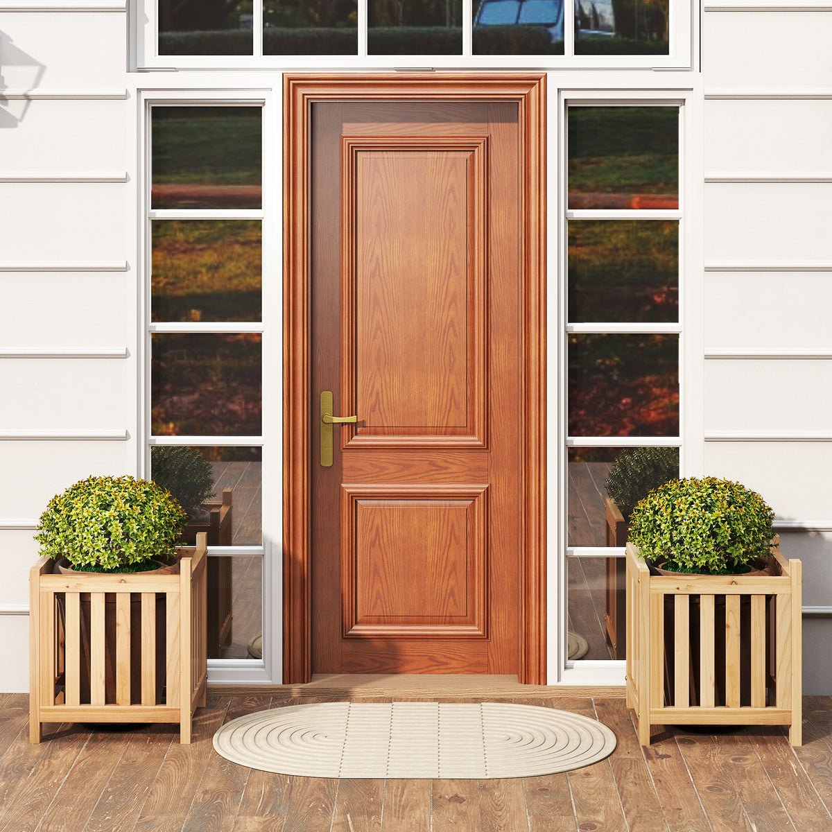 2-Person Wooden Patio Bench with Planter Boxes - Natural