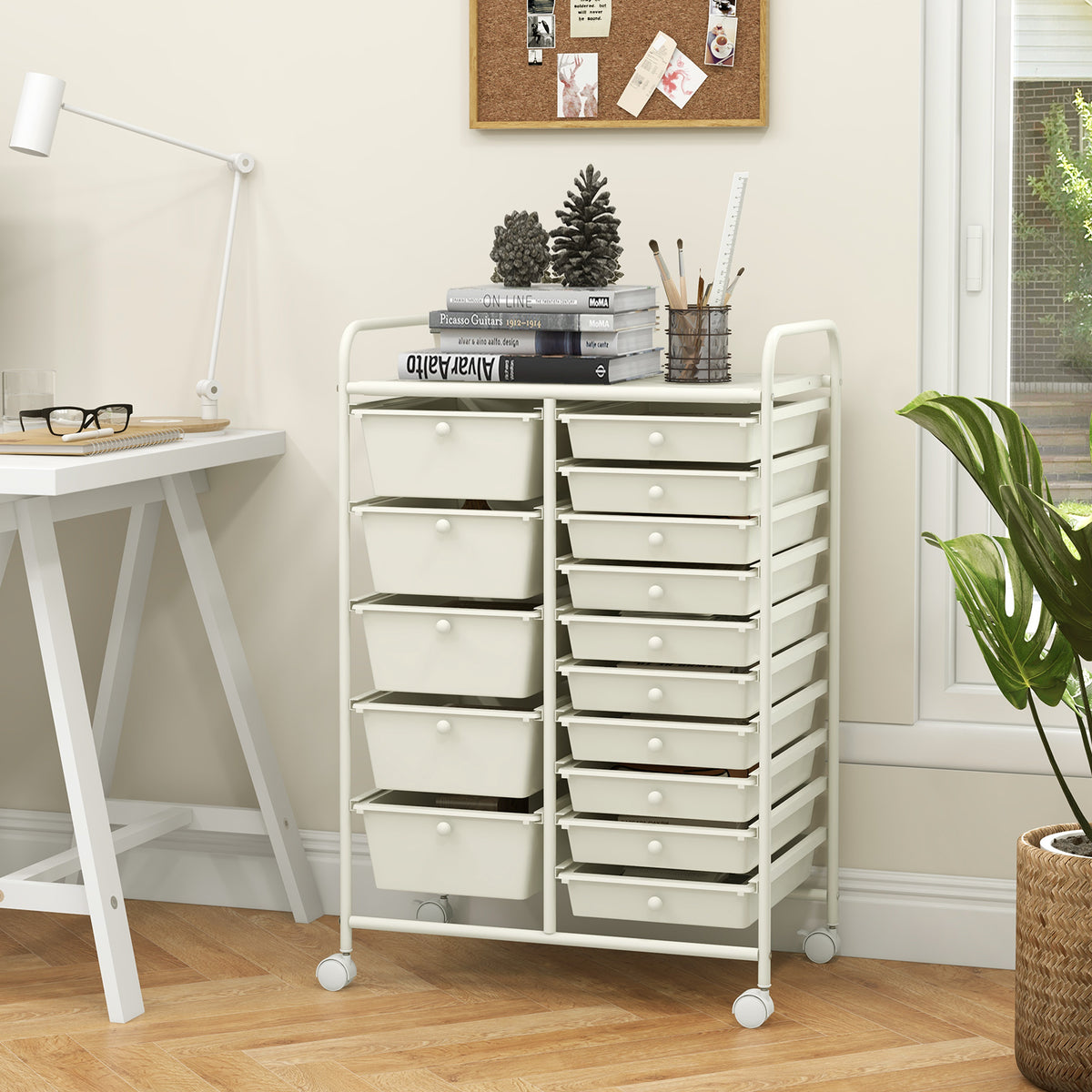 15-Drawer Utility Rolling Cart, White