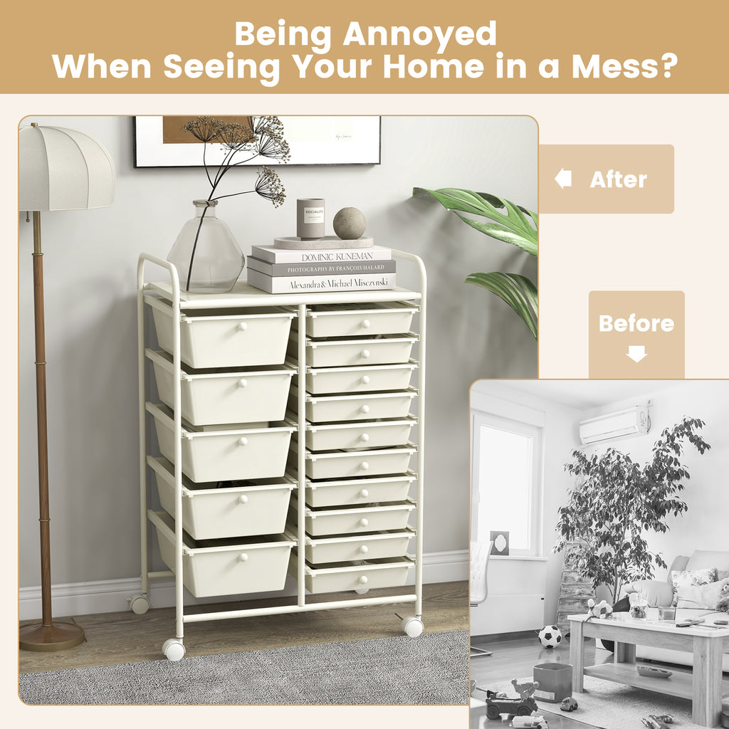15-Drawer Utility Rolling Cart, White