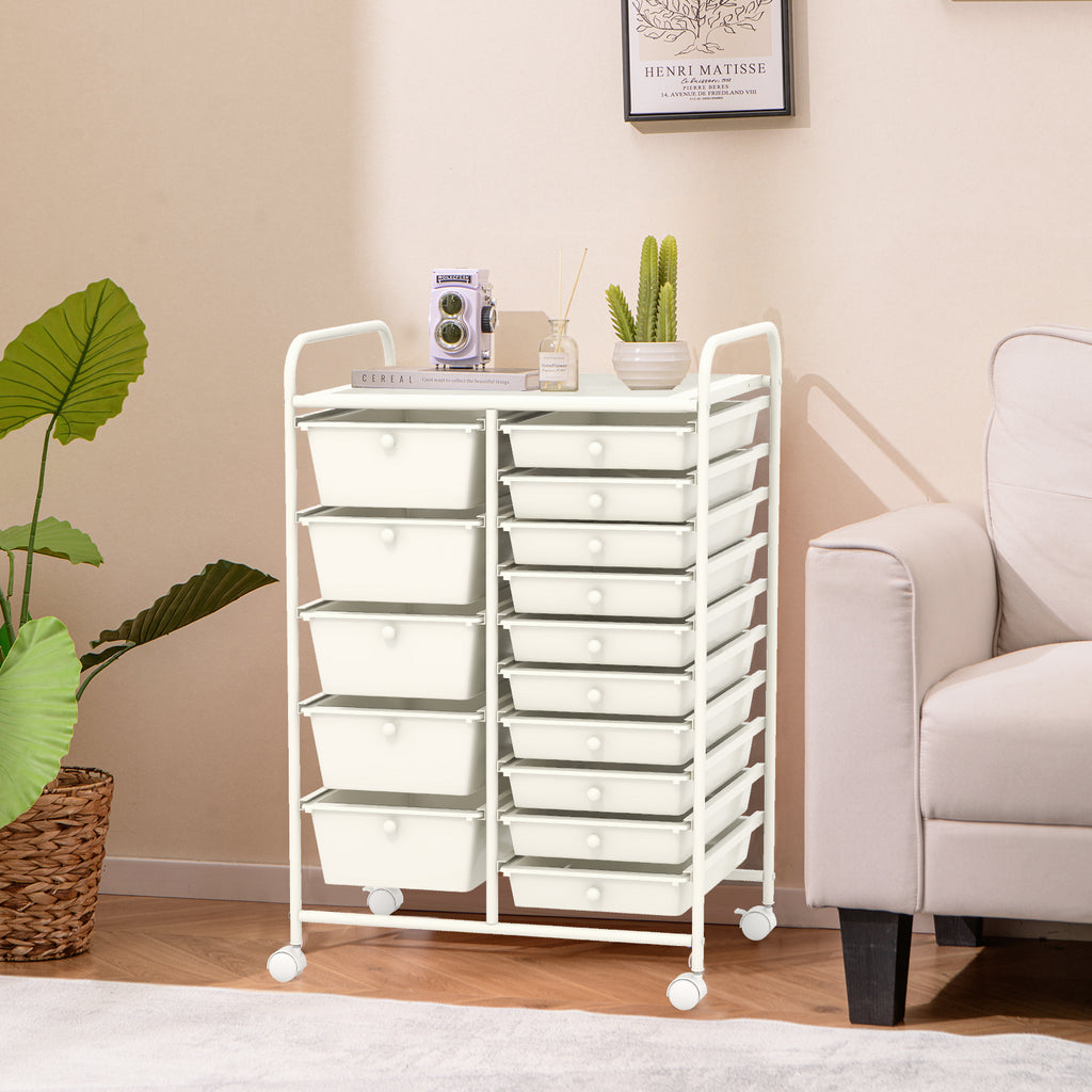 15-Drawer Utility Rolling Cart, White
