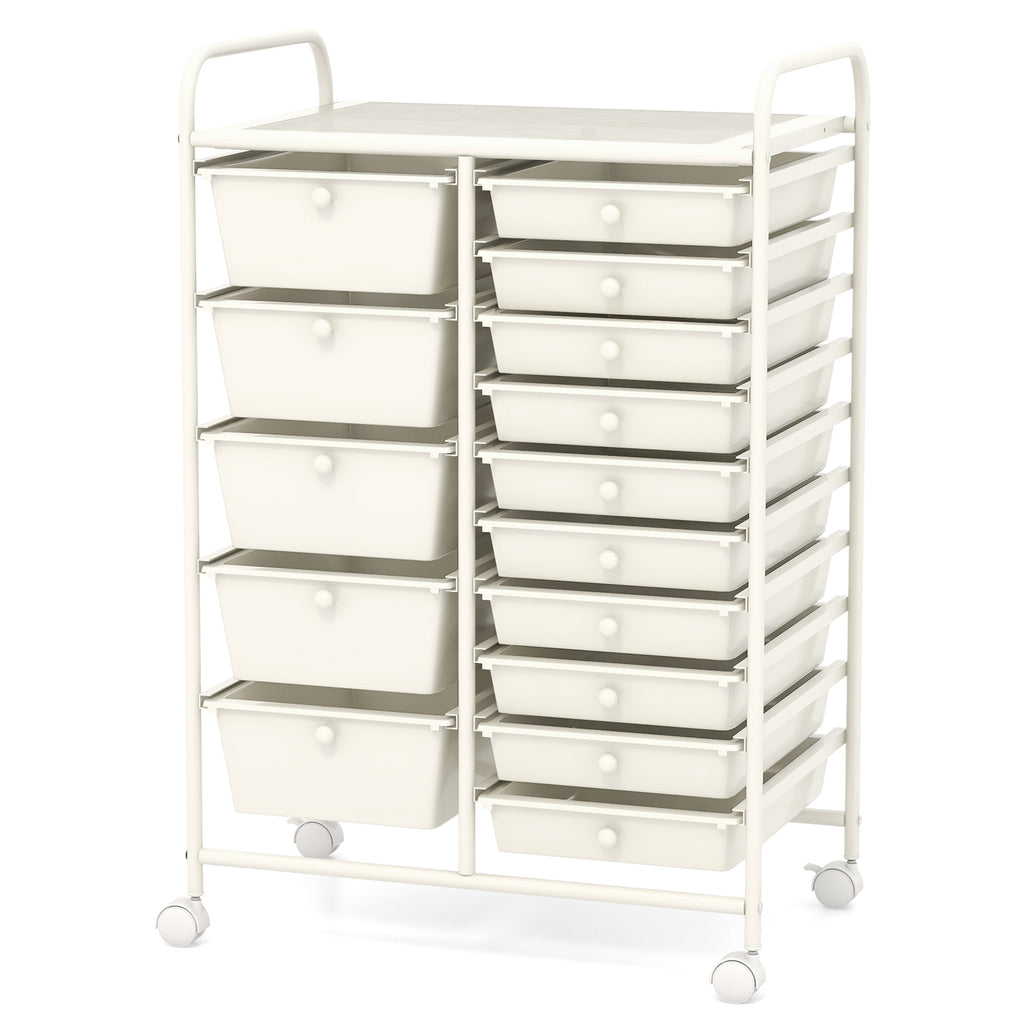 15-Drawer Utility Rolling Cart, White