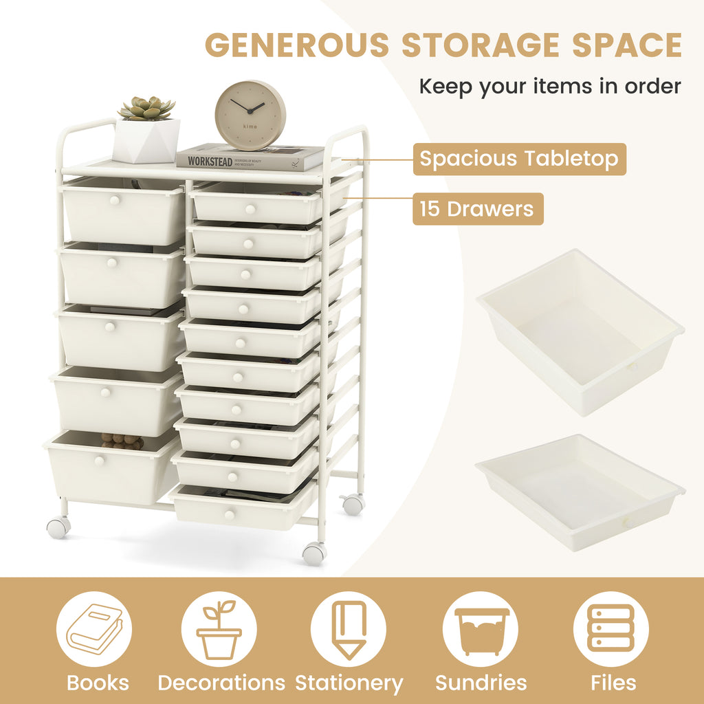 15-Drawer Utility Rolling Cart, White