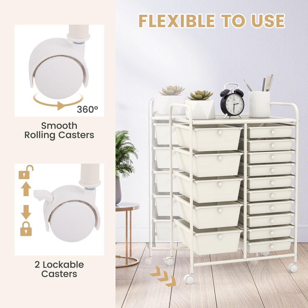 15-Drawer Utility Rolling Cart, White