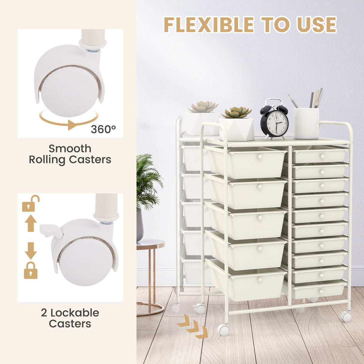 15-Drawer Utility Rolling Cart, White