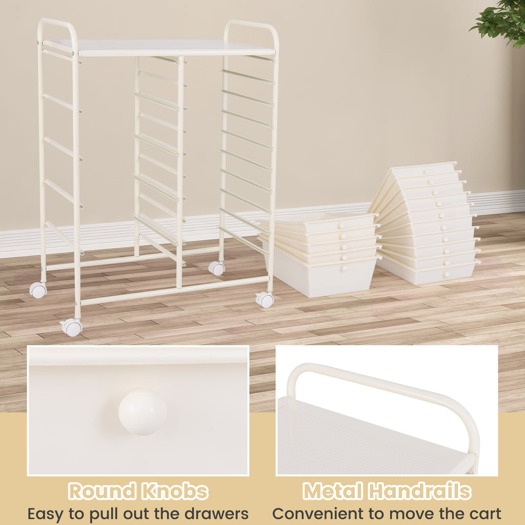 15-Drawer Utility Rolling Cart, White