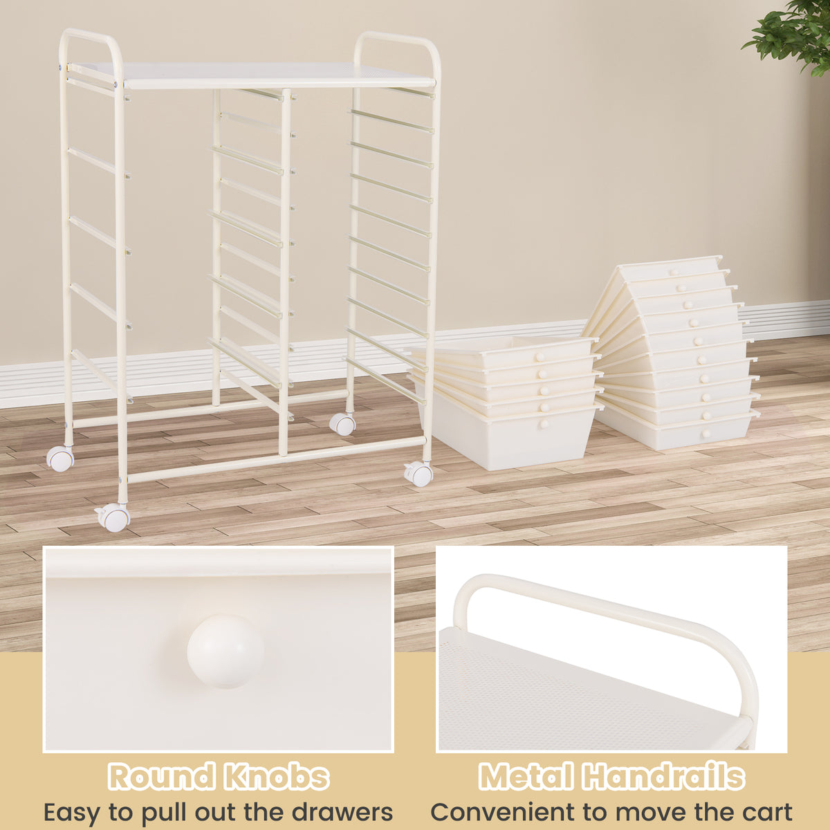 15-Drawer Utility Rolling Cart, White