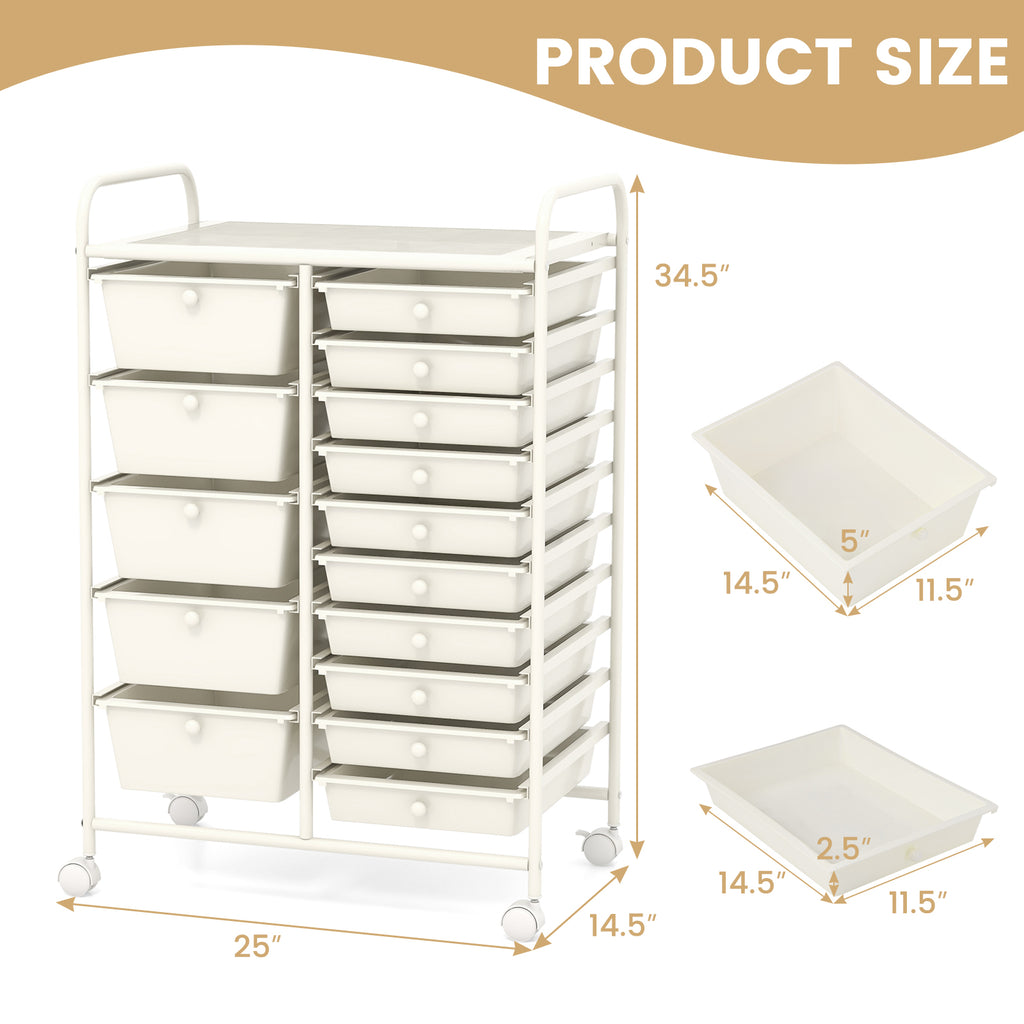 15-Drawer Utility Rolling Cart, White