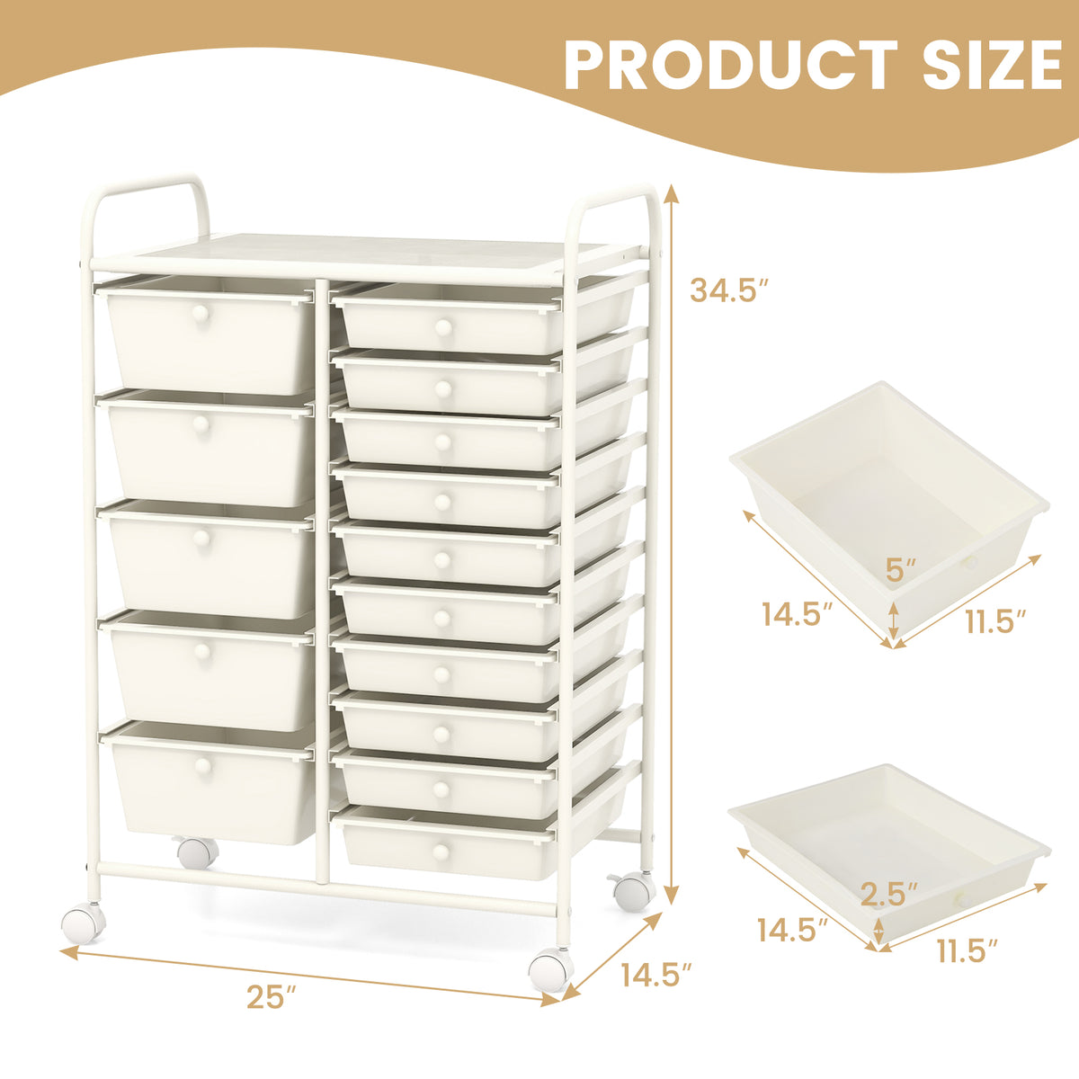 15-Drawer Utility Rolling Cart, White