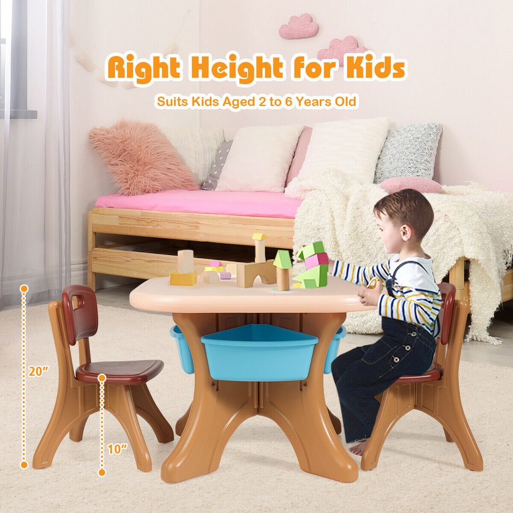 Kids Activity Table and Chair Set with Storage - Brown, Durable Plastic
