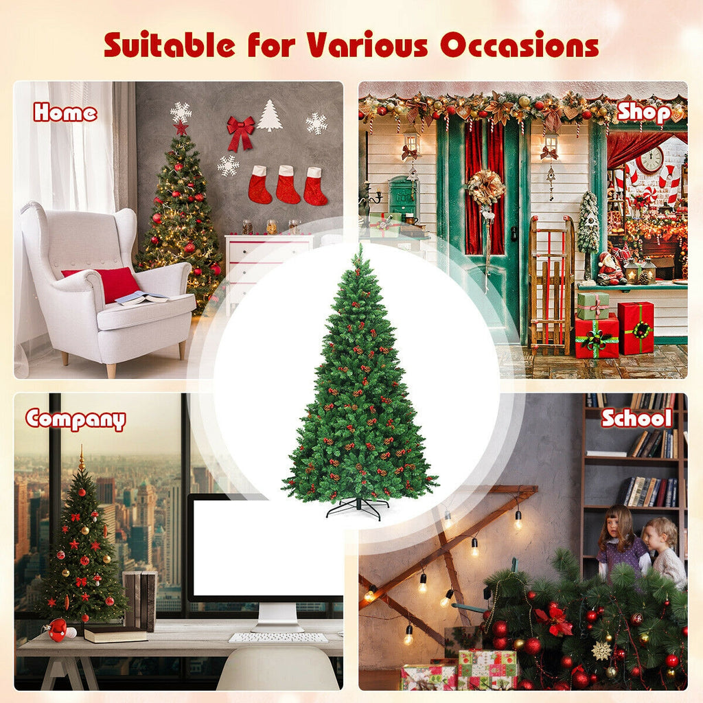 7.5Ft Pre-lit Hinged Christmas Tree with 550 LED Lights & Metal Stand