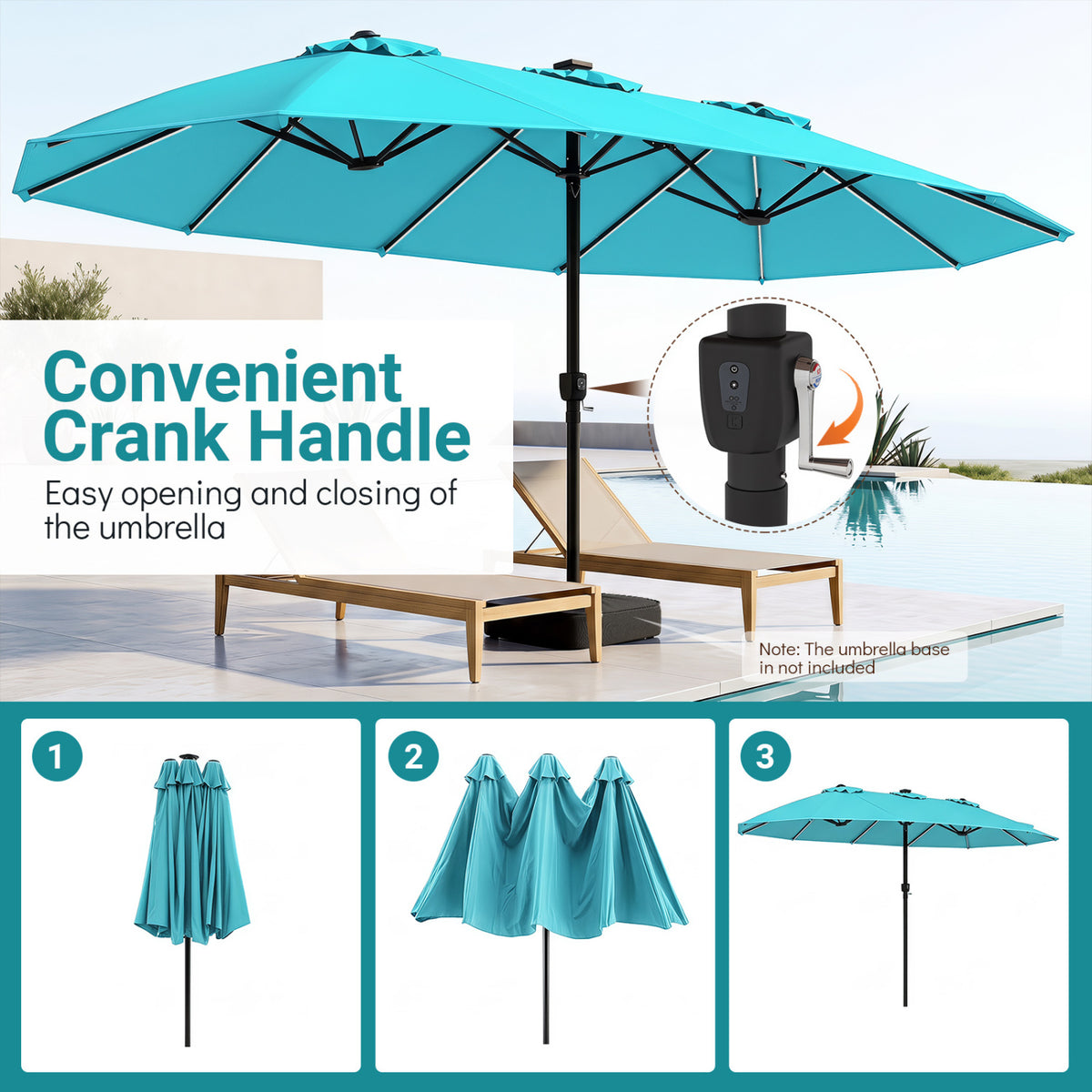 15.5FT Extra-Large Patio Umbrella 12 Reinforced Metal Ribs