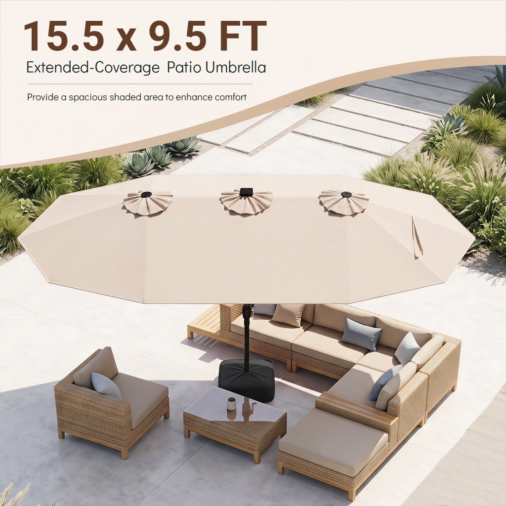 15.5FT Extra-Large Patio Umbrella with Base 12 Reinforced Ribs