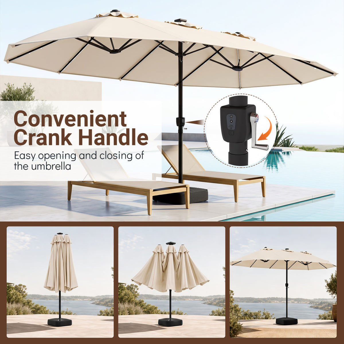 15.5FT Extra-Large Patio Umbrella with Base 12 Reinforced Ribs