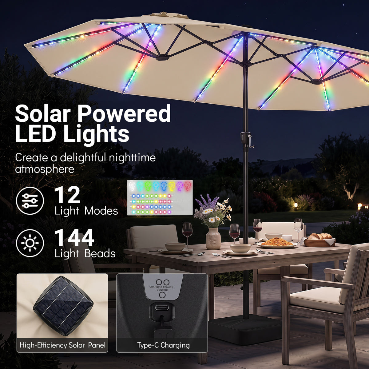 15.5FT Extra-Large Patio Umbrella with Base 12 Reinforced Ribs