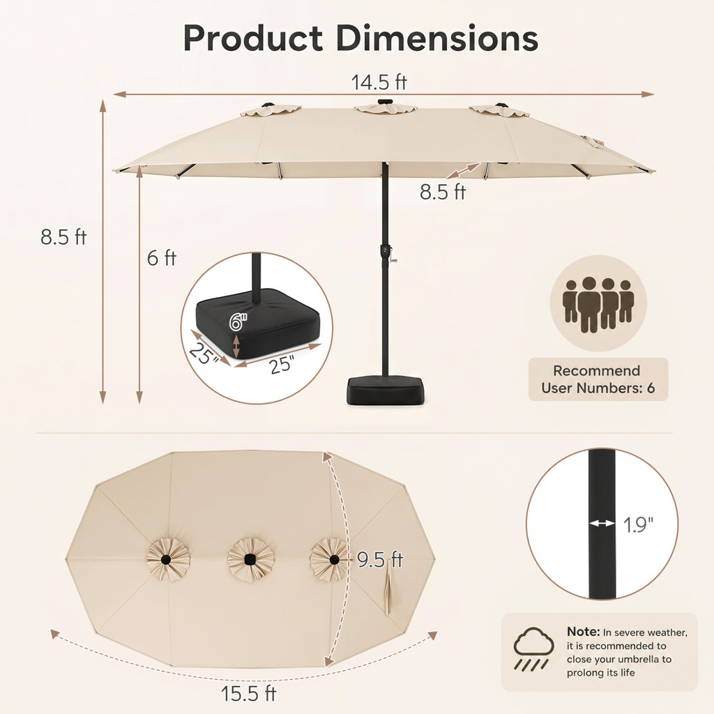 15.5FT Extra-Large Patio Umbrella with Base 12 Reinforced Ribs