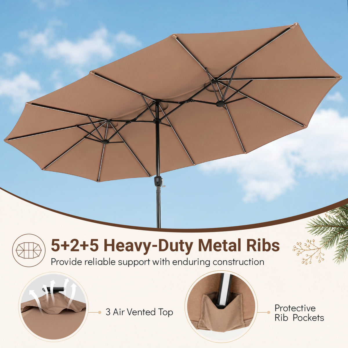 15.5FT Extra-Large Patio Umbrella with Base 12 Reinforced Ribs