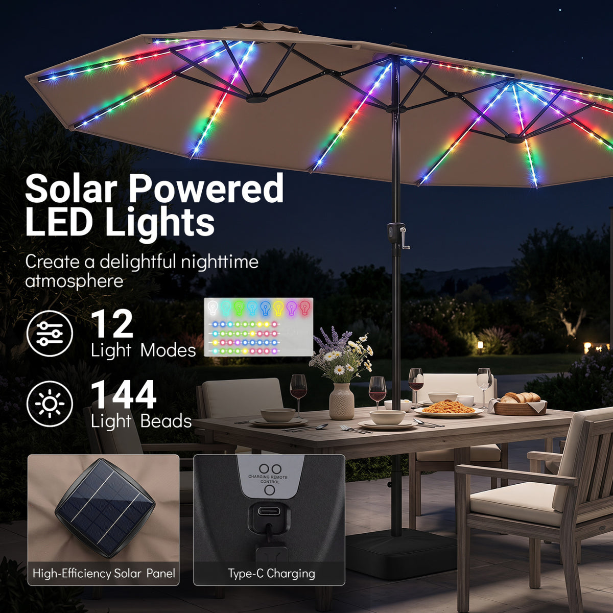 15.5FT Extra-Large Patio Umbrella with Base 12 Reinforced Ribs