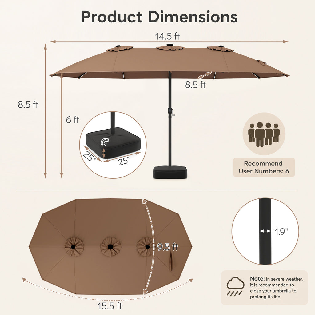 15.5FT Extra-Large Patio Umbrella with Base 12 Reinforced Ribs