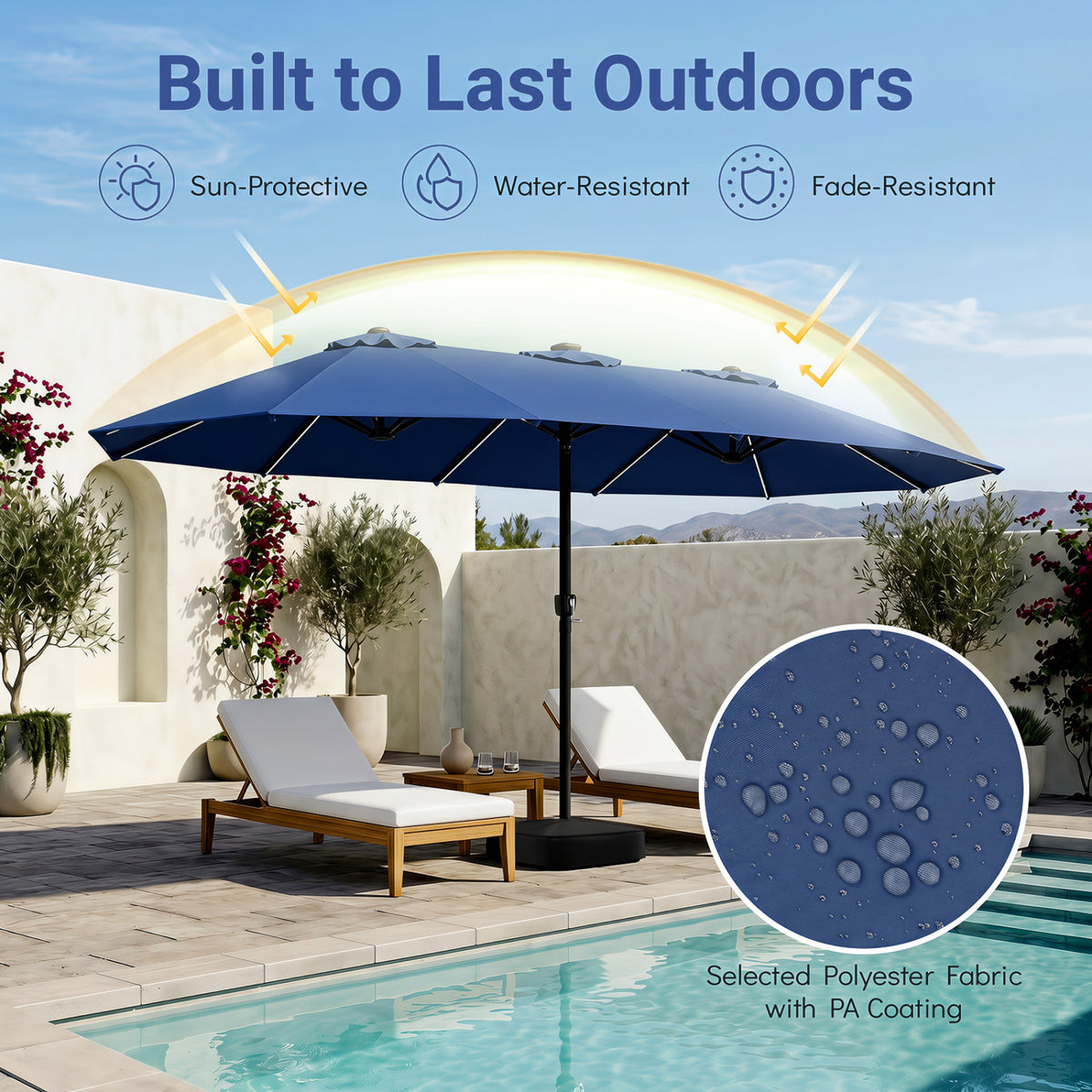 15.5FT Extra-Large Patio Umbrella with Base 12 Reinforced Ribs