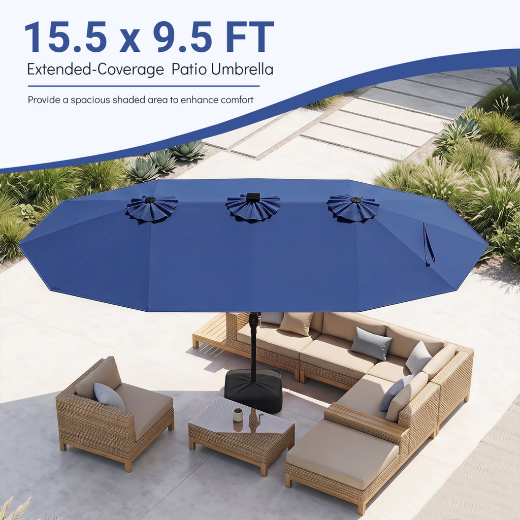 15.5FT Extra-Large Patio Umbrella with Base 12 Reinforced Ribs
