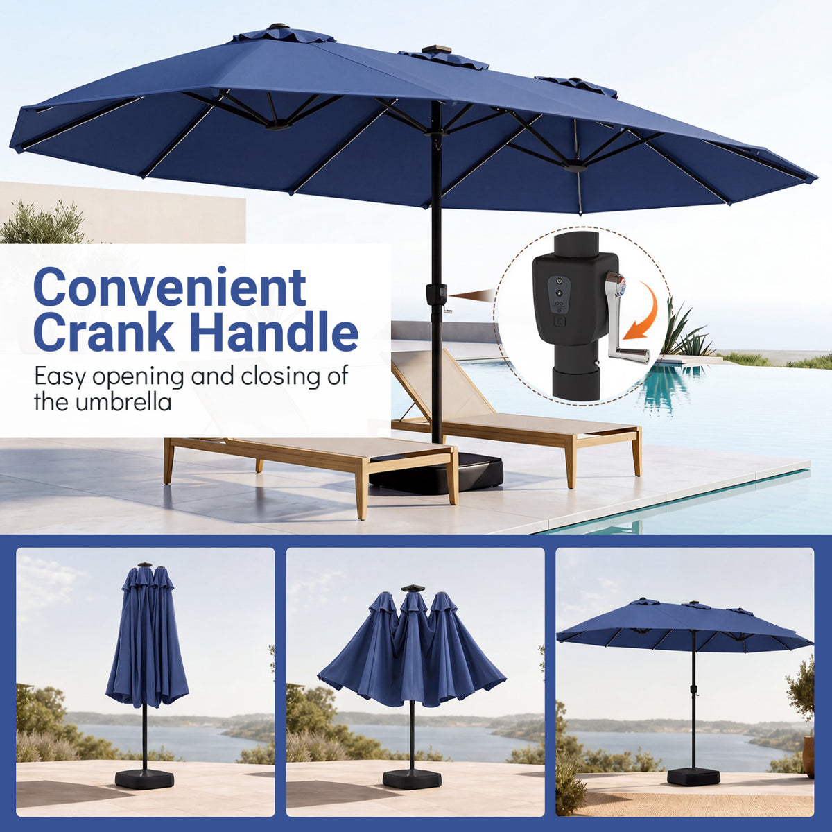 15.5FT Extra-Large Patio Umbrella with Base 12 Reinforced Ribs