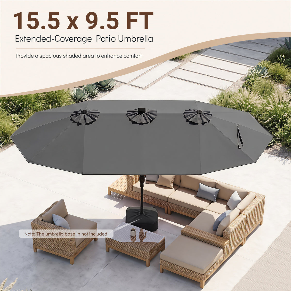 15.5FT Extra-Large Patio Umbrella 12 Reinforced Metal Ribs
