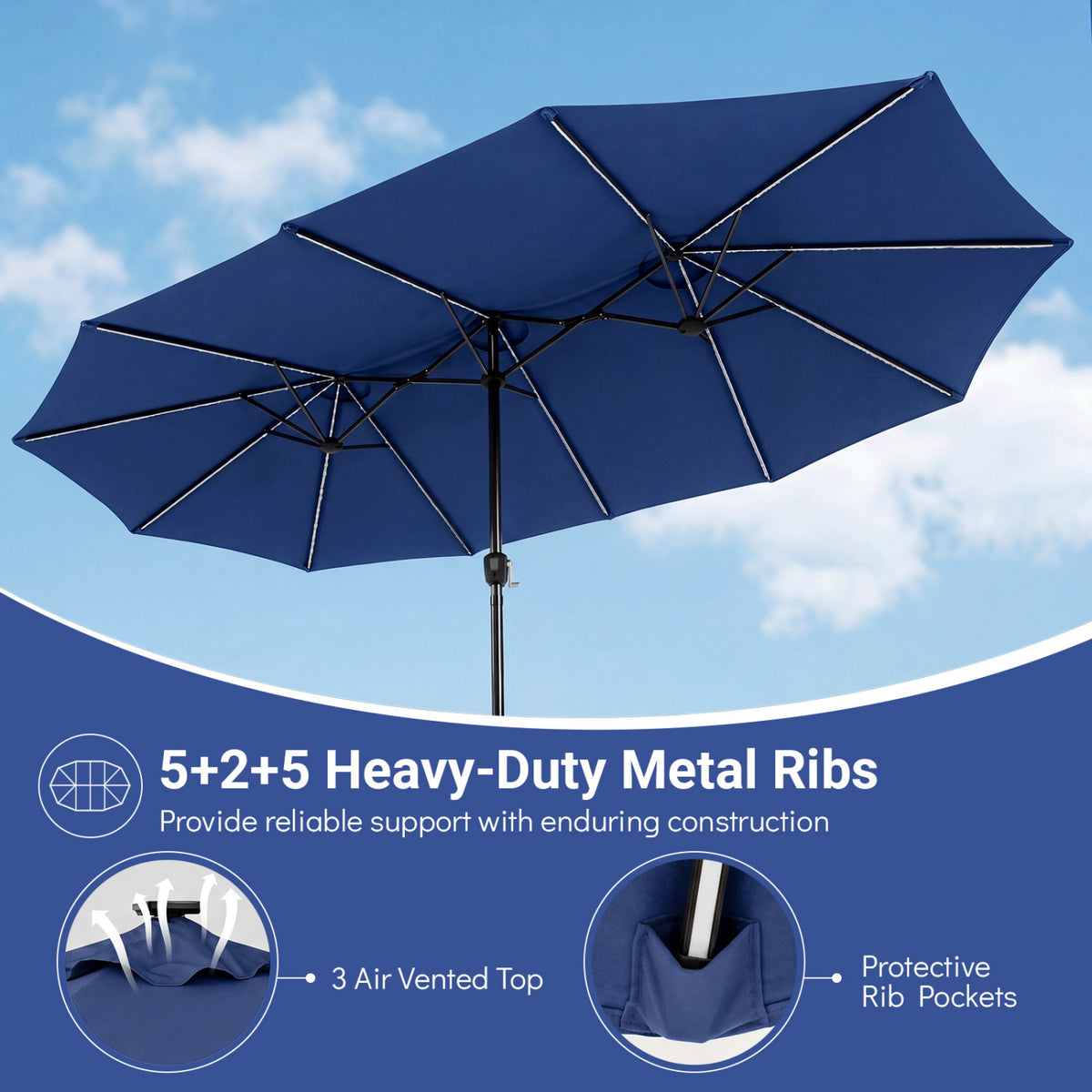 15.5FT Extra-Large Patio Umbrella 12 Reinforced Metal Ribs