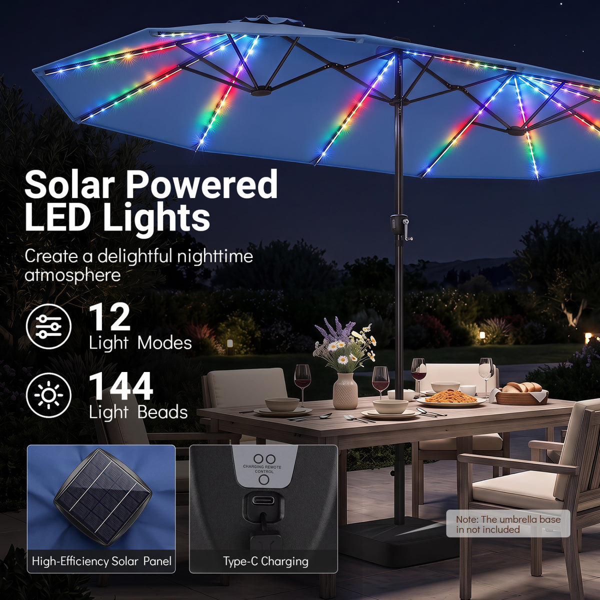 15.5FT Extra-Large Patio Umbrella 12 Reinforced Metal Ribs