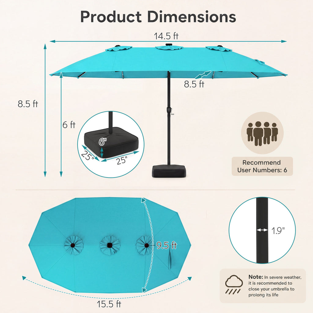 15.5FT Extra-Large Patio Umbrella with Base 12 Reinforced Ribs