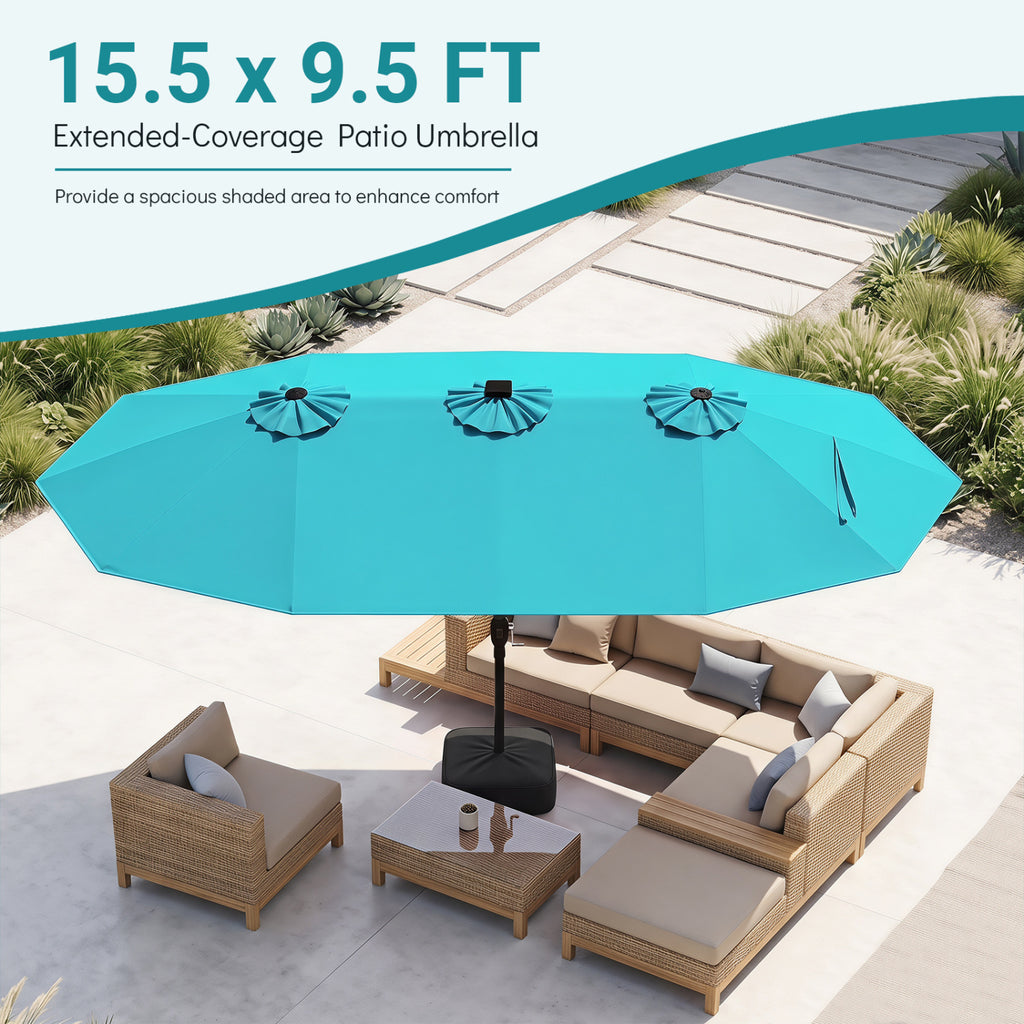 15.5FT Extra-Large Patio Umbrella with Base 12 Reinforced Ribs