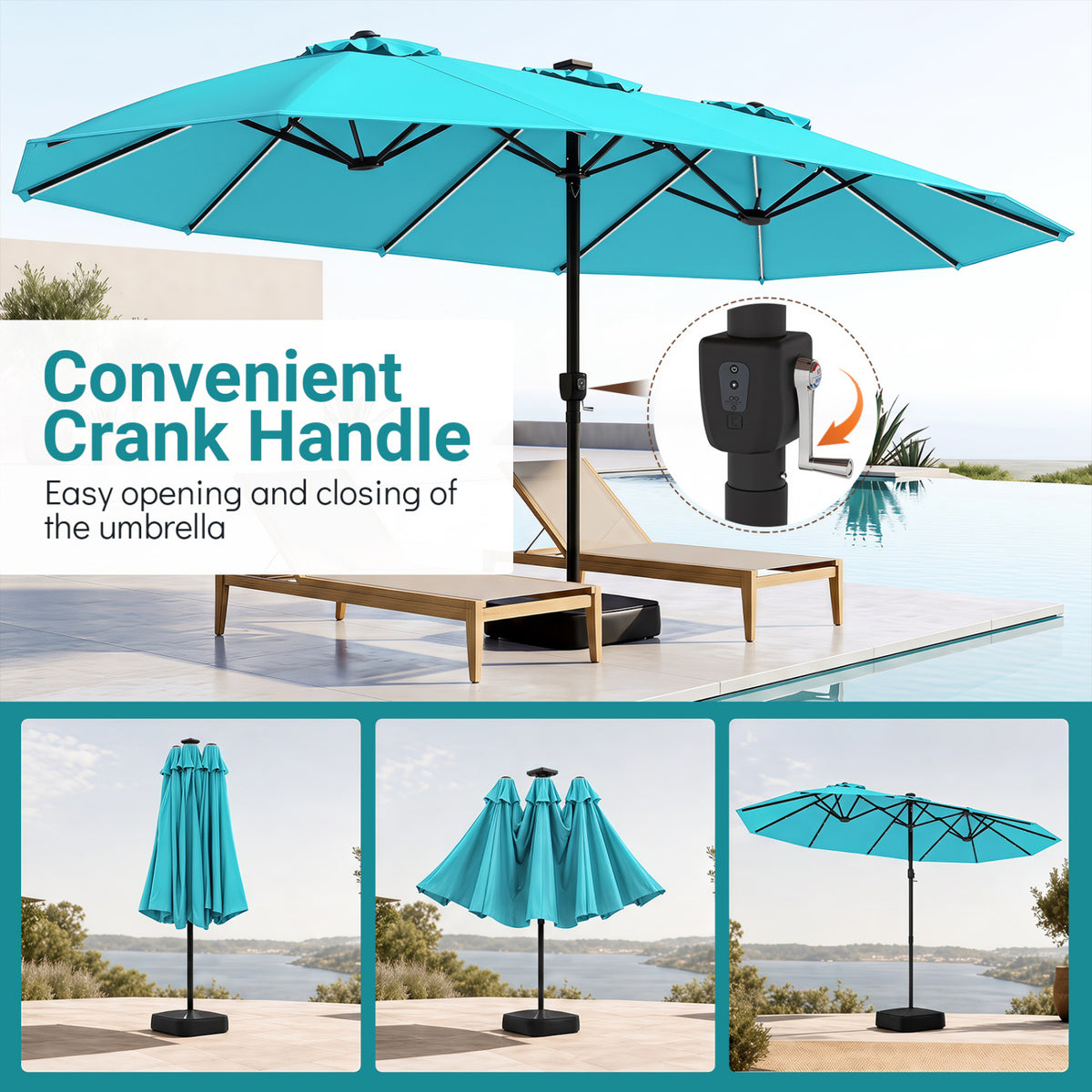 15.5FT Extra-Large Patio Umbrella with Base 12 Reinforced Ribs