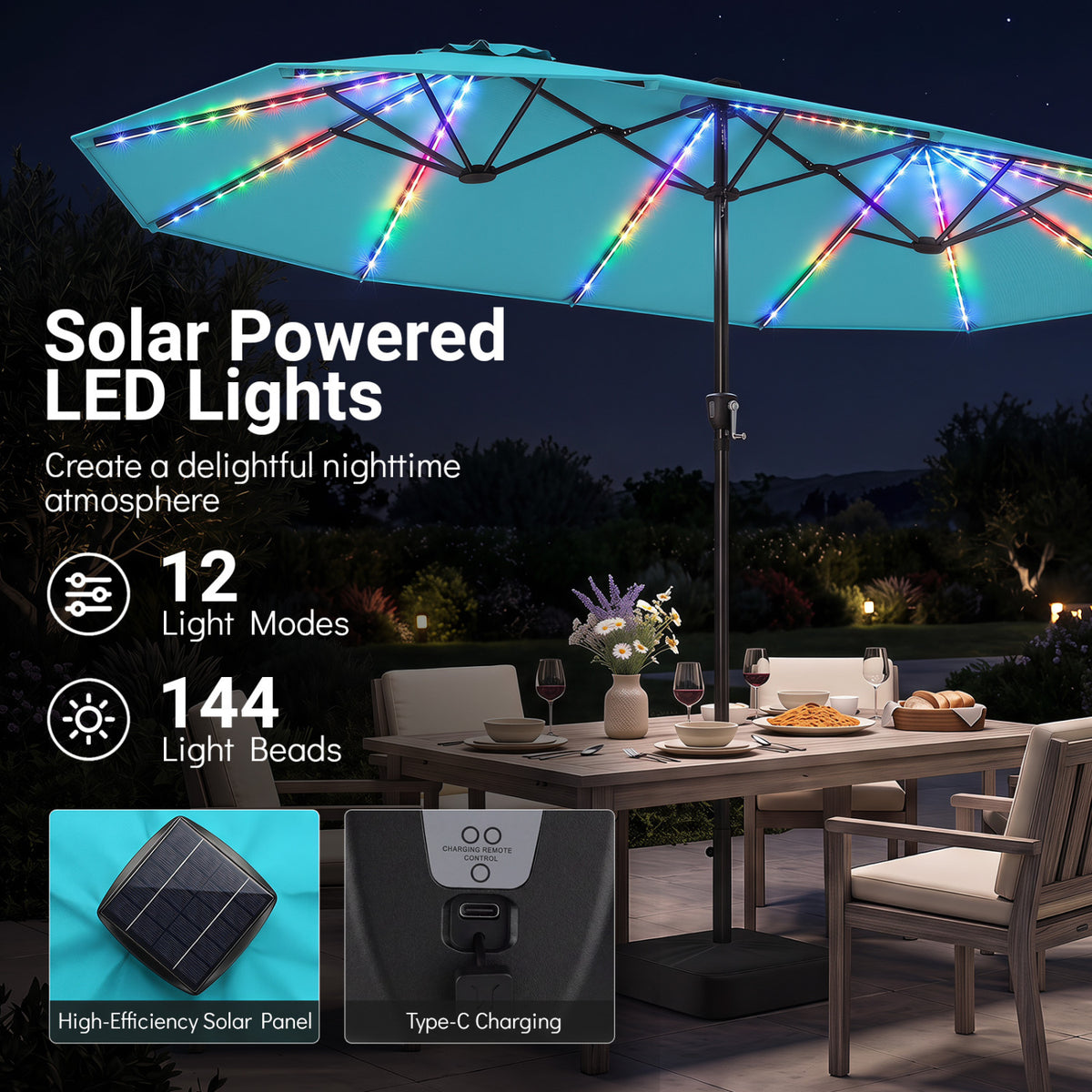 15.5FT Extra-Large Patio Umbrella with Base 12 Reinforced Ribs