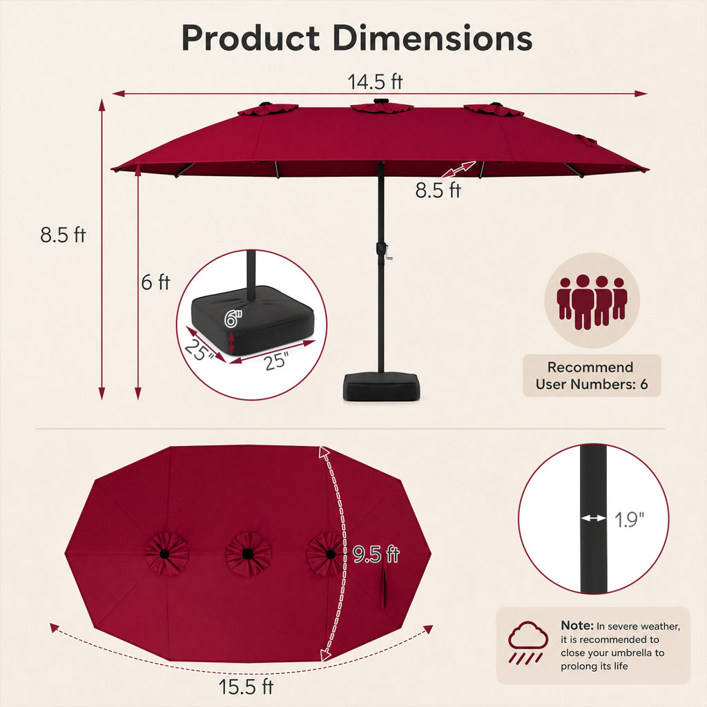 15.5FT Extra-Large Patio Umbrella with Base 12 Reinforced Ribs
