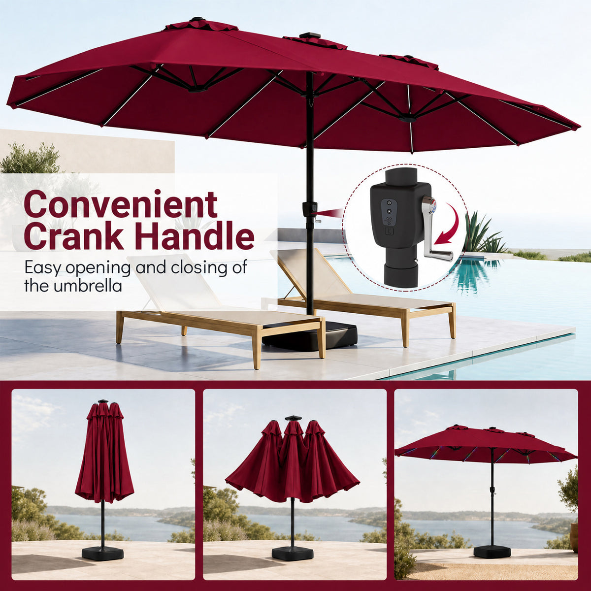 15.5FT Extra-Large Patio Umbrella with Base 12 Reinforced Ribs